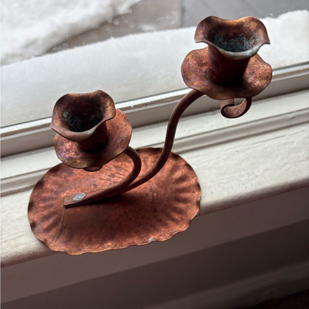 Gregorian Copper Vintage Double Candle Stick Holder